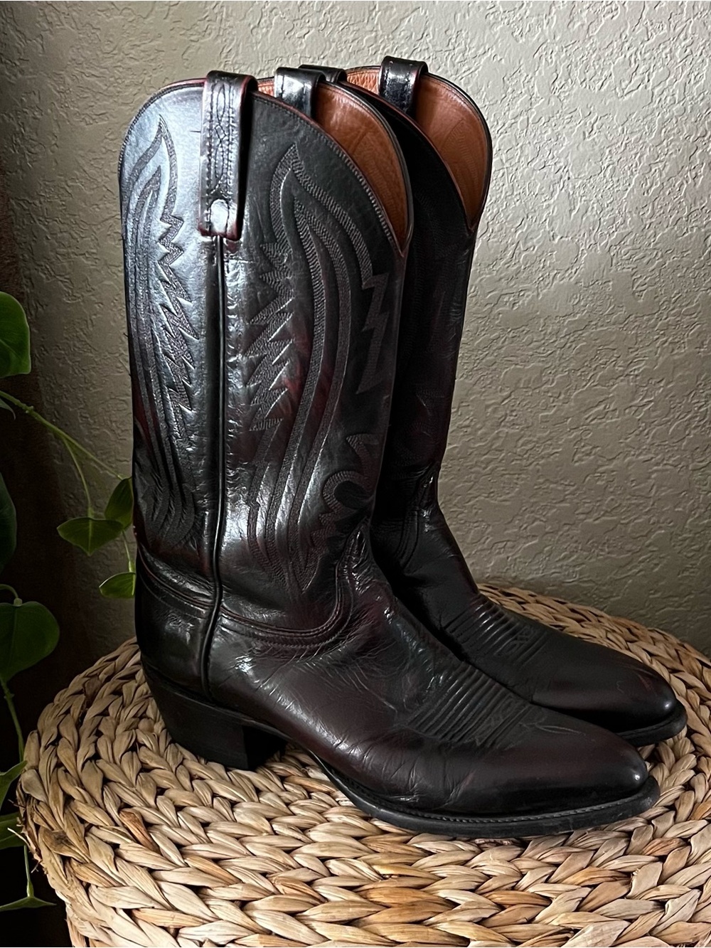 Lucchese 2000 Kangaroo Exotic Cowboy Western Boots Black Cherry Size 10.5D